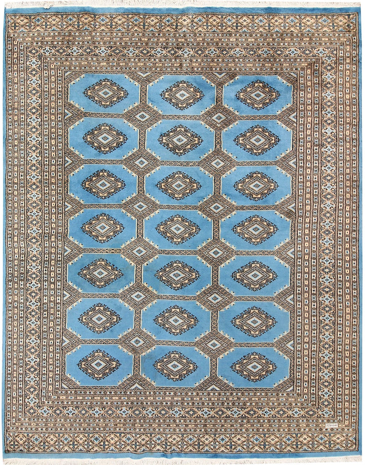 Sky Blue Pakistani Jaldar Rug 6' 7" x 8' 3" Hand-Knotted | No. QA51305