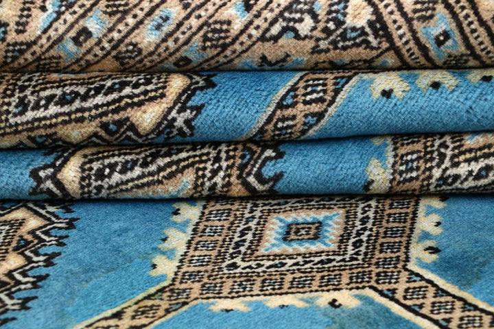 Sky Blue Pakistani Jaldar Rug 6' 7" x 8' 3" Hand-Knotted | No. QA51305