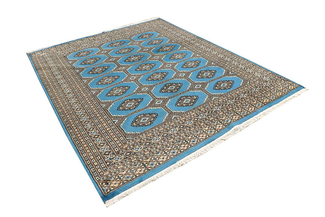 Sky Blue Pakistani Jaldar Rug 6' 7" x 8' 3" Hand-Knotted | No. QA51305