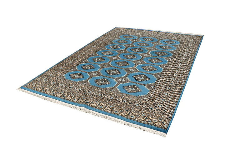 Sky Blue Pakistani Jaldar Rug 6' 7" x 8' 3" Hand-Knotted | No. QA51305