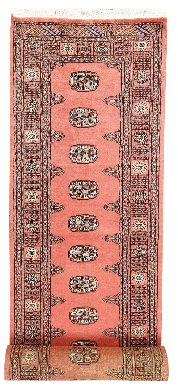 Salmon Pakistani Bokhara Rug 2' 6" x 14' 3" Hand-Knotted | No. QA51382