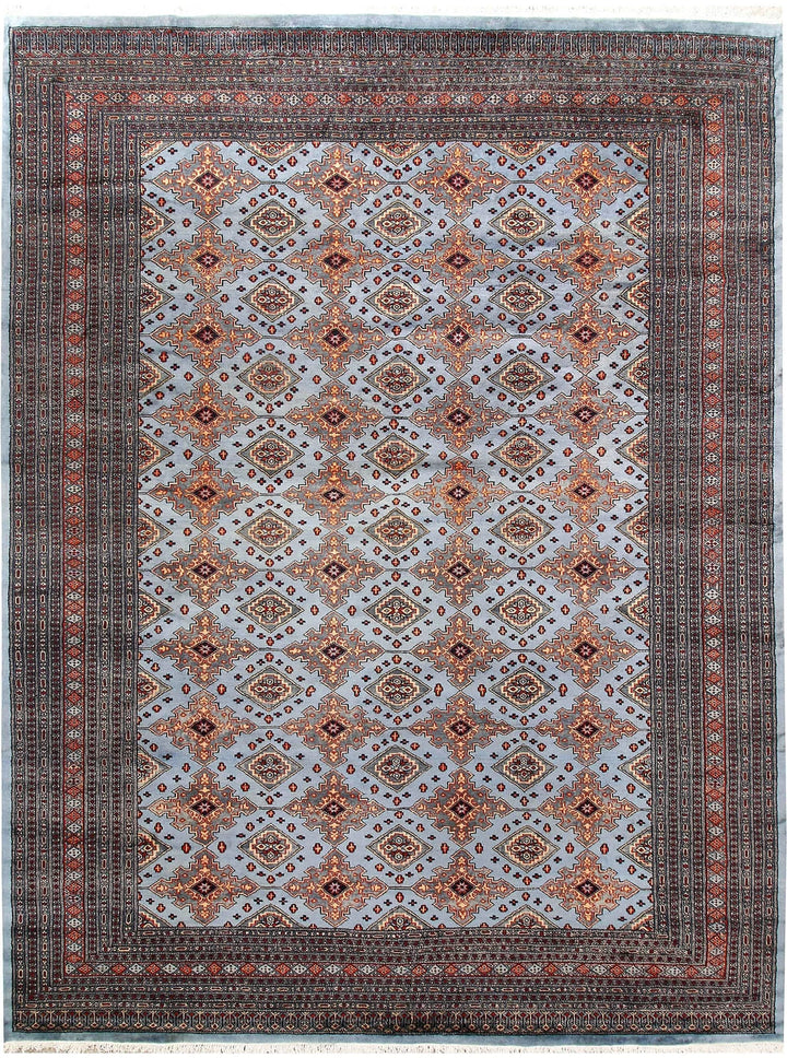 Light Steel Blue Pakistani Jaldar Rug 8' 2" x 10' 9" Hand-Knotted | No. QA51432