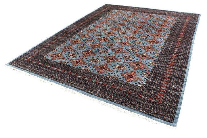 Light Steel Blue Pakistani Jaldar Rug 8' 2" x 10' 9" Hand-Knotted | No. QA51432