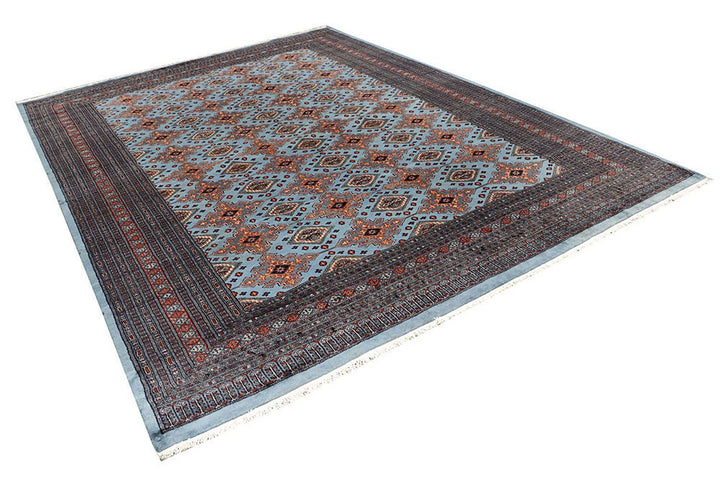 Light Steel Blue Pakistani Jaldar Rug 8' 2" x 10' 9" Hand-Knotted | No. QA51432