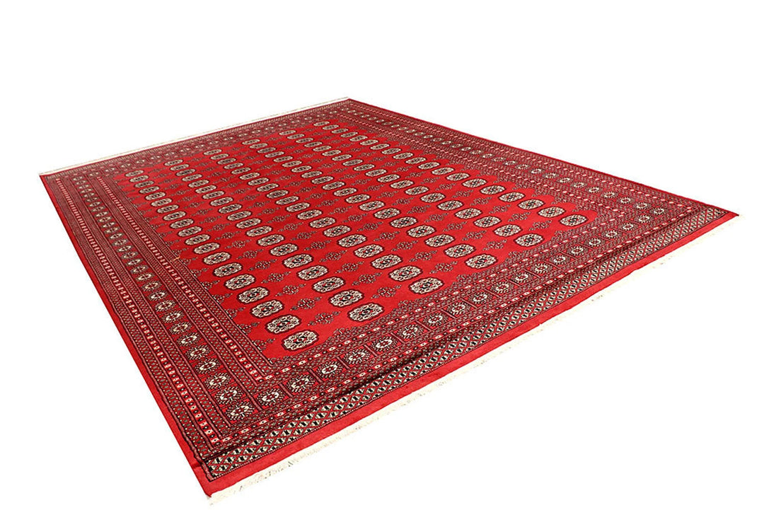 Red Bokhara Rug 9' 1" x 12' 4" Hand-Knotted | No. QA51543