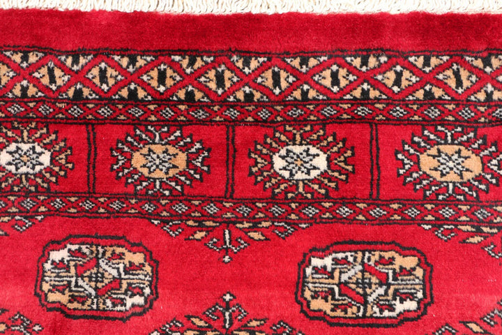 Dark Red Pakistani Bokhara Rug 3' 1" x 5' 1" Hand-Knotted | No. QA51625