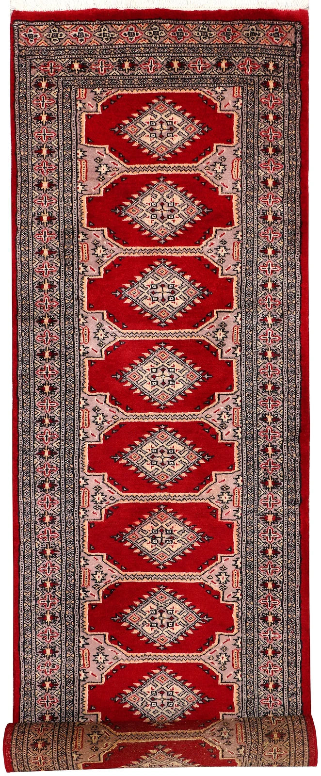 Red Pakistani Bokhara Rug 2' 8" x 9' 10" Hand-Knotted | No. QA51676
