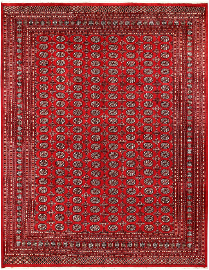 Firebrick Pakistani Bokhara Rug 9' 3" x 11' 10" Hand-Knotted | No. QA51685