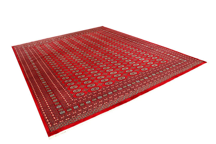 Firebrick Pakistani Bokhara Rug 9' 3" x 11' 10" Hand-Knotted | No. QA51685