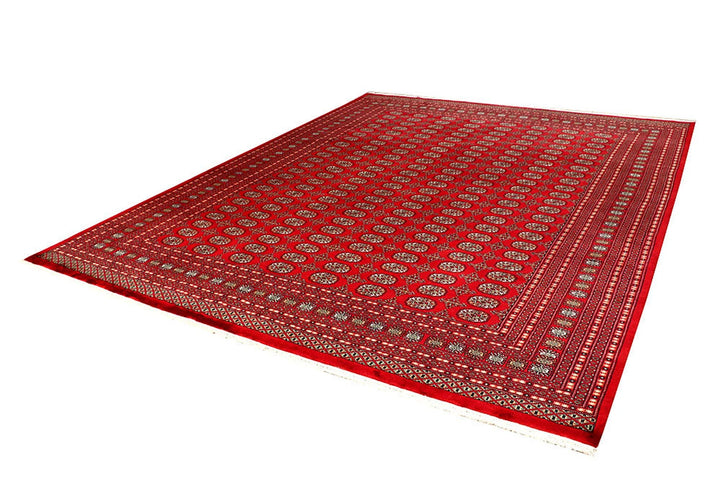 Firebrick Pakistani Bokhara Rug 9' 3" x 11' 10" Hand-Knotted | No. QA51685