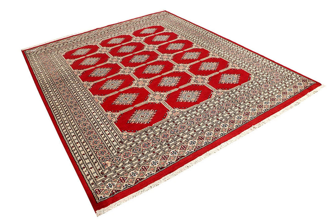 Firebrick Pakistani Jaldar Rug 6' 9" x 8' 4" Hand-Knotted | No. QA51853