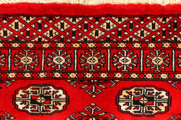 Red Pakistani Bokhara Rug 2' 7" x 8' 7" Hand-Knotted | No. QA51865