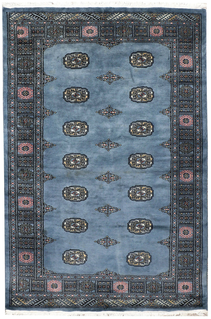 Light Slate Grey Afghan Bokhara Rug 4' 1" x 6' 1" Hand-Knotted | No. QA51950