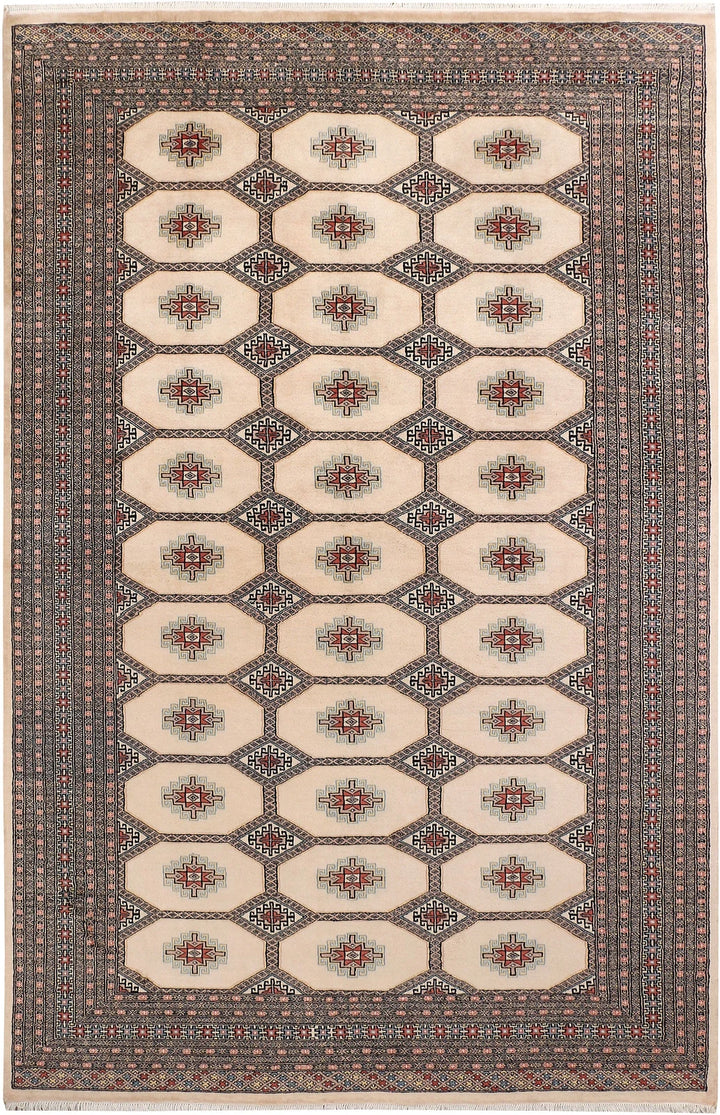 Bisque Pakistani Jaldar Rug 6' 8" x 10' 4" Hand-Knotted | No. QA52135