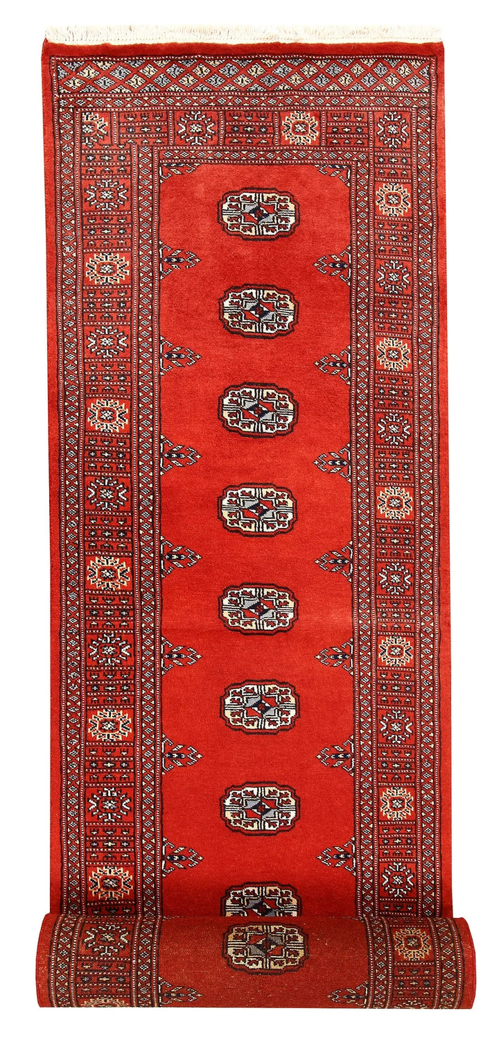 Orange Red Pakistani Bokhara Rug 2' 7" x 14' 3" Hand-Knotted | No. QA52184