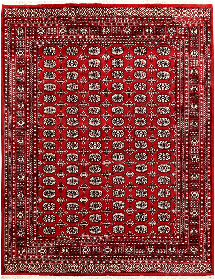Firebrick Red Pakistani Bokhara Rug 7' 10" x 9' 11" Hand-Knotted | No. QA52301