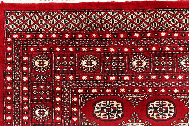 Firebrick Red Pakistani Bokhara Rug 7' 10" x 9' 11" Hand-Knotted | No. QA52301