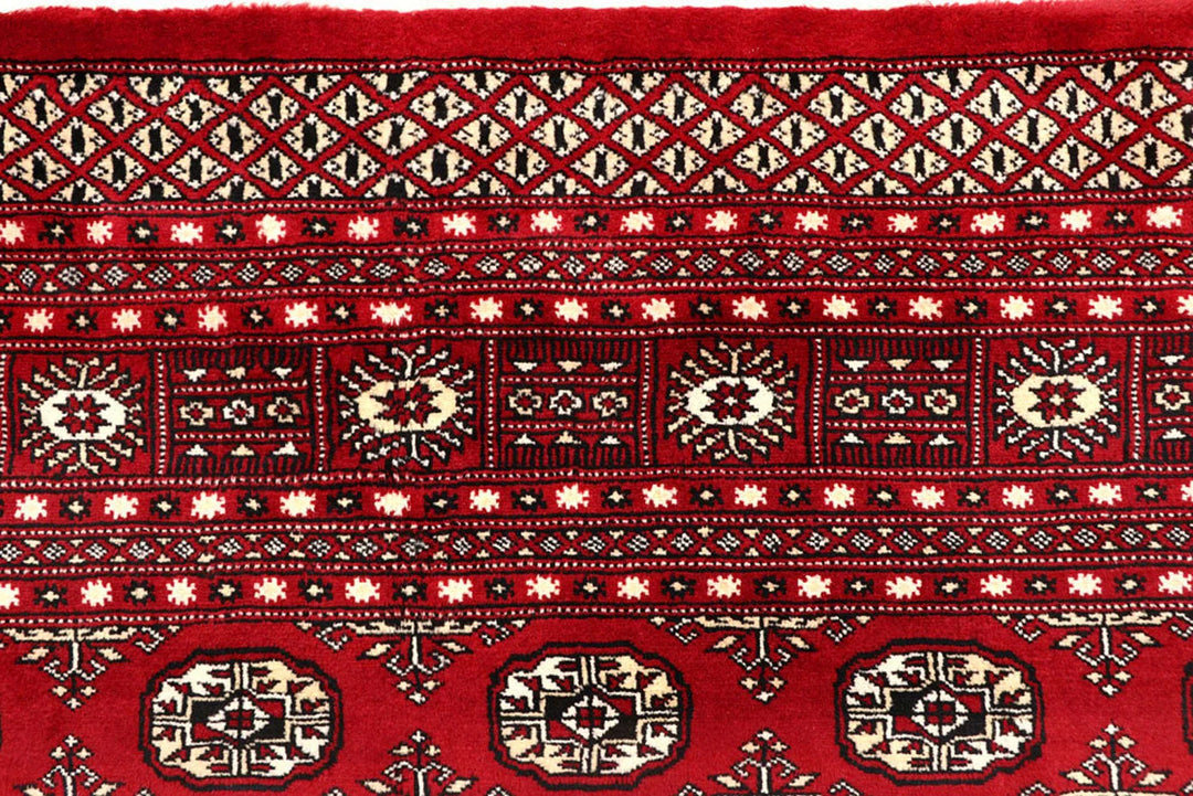 Firebrick Red Pakistani Bokhara Rug 7' 10" x 9' 11" Hand-Knotted | No. QA52301