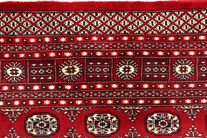 Firebrick Red Pakistani Bokhara Rug 7' 10" x 9' 11" Hand-Knotted | No. QA52301