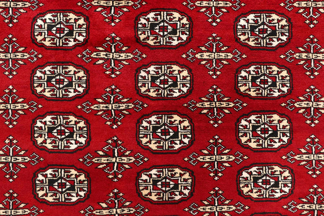Firebrick Red Pakistani Bokhara Rug 7' 10" x 9' 11" Hand-Knotted | No. QA52301