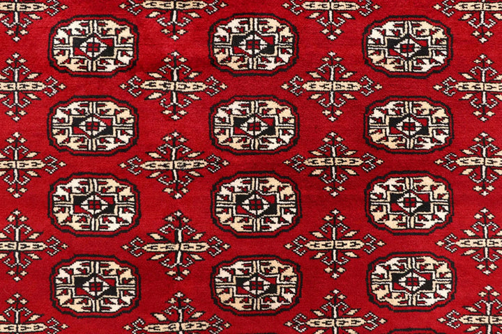 Firebrick Red Pakistani Bokhara Rug 7' 10" x 9' 11" Hand-Knotted | No. QA52301