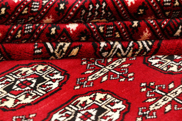 Firebrick Red Pakistani Bokhara Rug 7' 10" x 9' 11" Hand-Knotted | No. QA52301