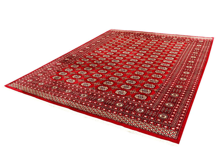 Firebrick Red Pakistani Bokhara Rug 7' 10" x 9' 11" Hand-Knotted | No. QA52301