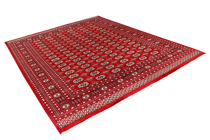 Firebrick Red Pakistani Bokhara Rug 7' 10" x 9' 11" Hand-Knotted | No. QA52301