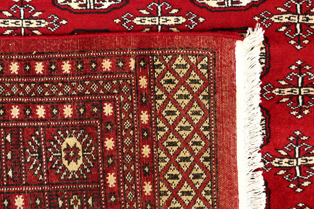 Firebrick Red Pakistani Bokhara Rug 7' 10" x 9' 11" Hand-Knotted | No. QA52301