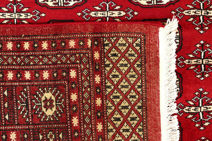 Firebrick Red Pakistani Bokhara Rug 7' 10" x 9' 11" Hand-Knotted | No. QA52301