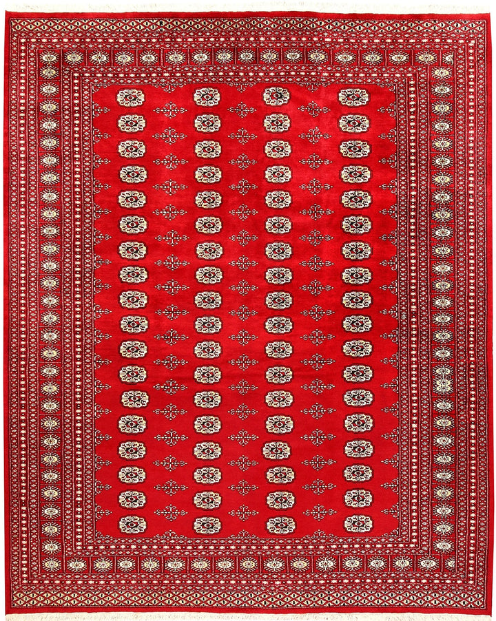 Firebrick Red Pakistani Bokhara Rug 7' 10" x 9' 10" Hand-Knotted | No. QA52344