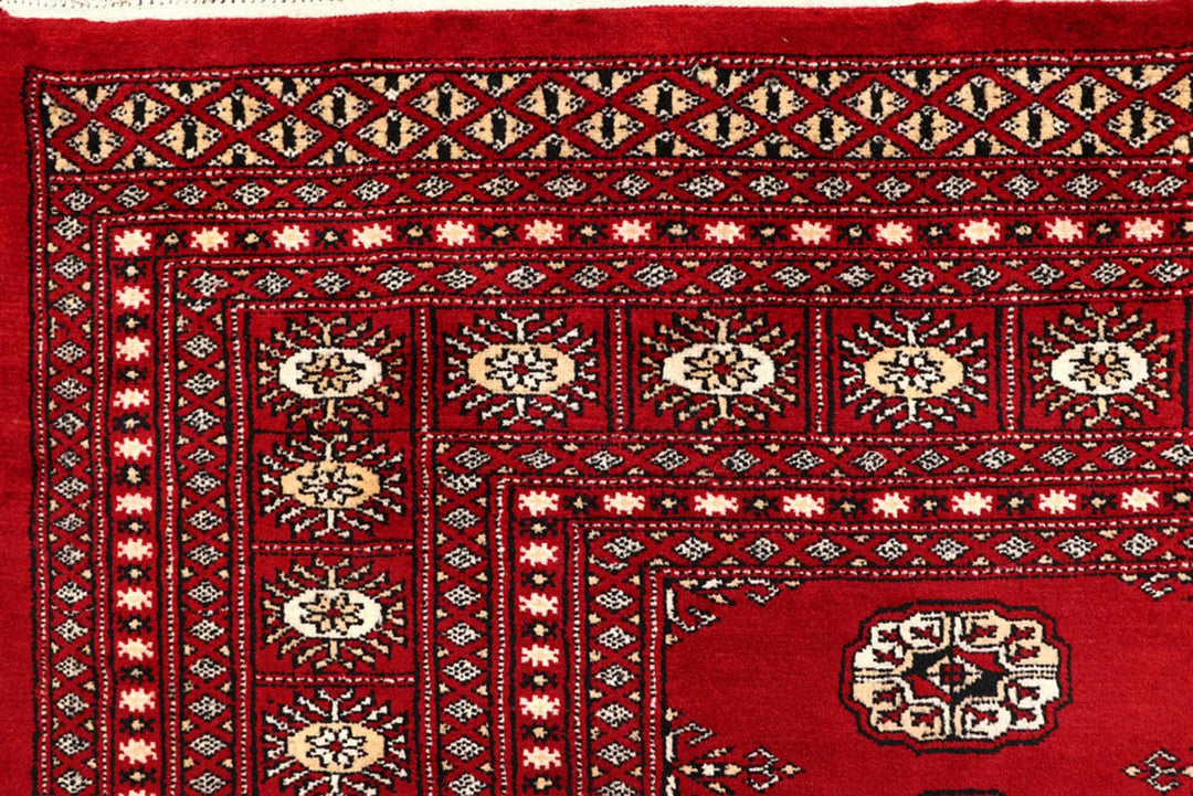 Firebrick Red Pakistani Bokhara Rug 7' 10" x 9' 10" Hand-Knotted | No. QA52344