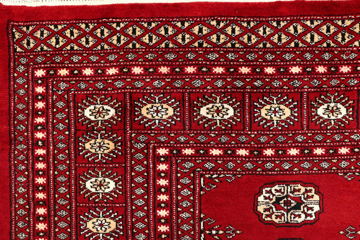 Firebrick Red Pakistani Bokhara Rug 7' 10" x 9' 10" Hand-Knotted | No. QA52344