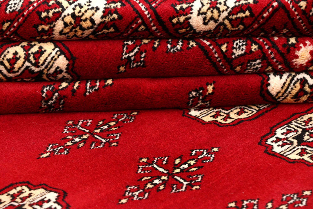 Firebrick Red Pakistani Bokhara Rug 7' 10" x 9' 10" Hand-Knotted | No. QA52344