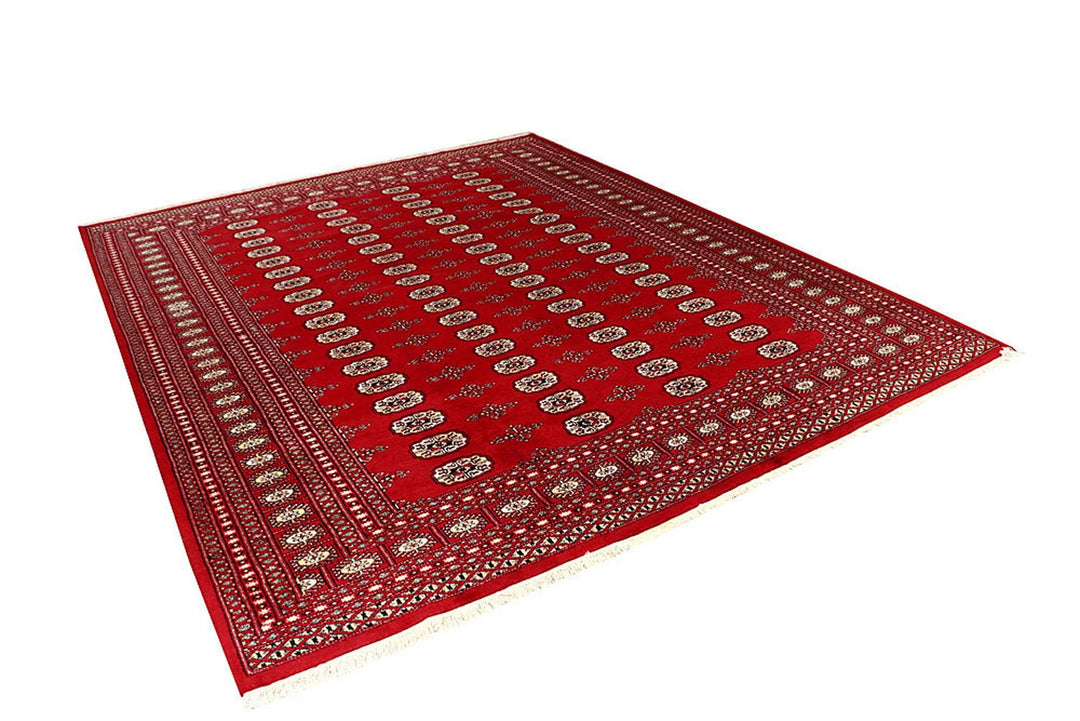 Firebrick Red Pakistani Bokhara Rug 7' 10" x 9' 10" Hand-Knotted | No. QA52344