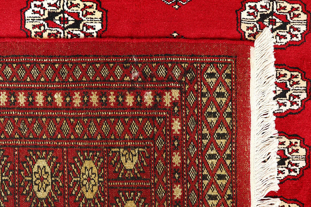 Firebrick Red Pakistani Bokhara Rug 7' 10" x 9' 10" Hand-Knotted | No. QA52344