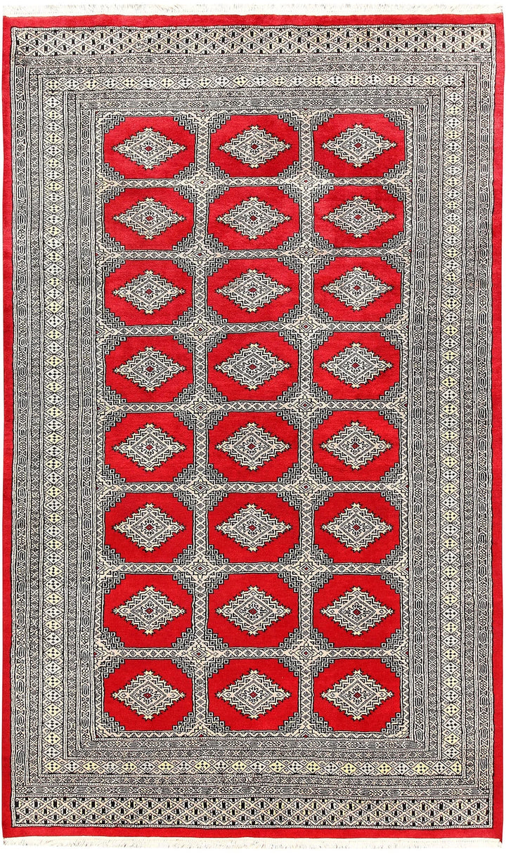 Red Pakistani Jaldar Rug 5' 2" x 8' 5" Hand-Knotted | No. QA52501