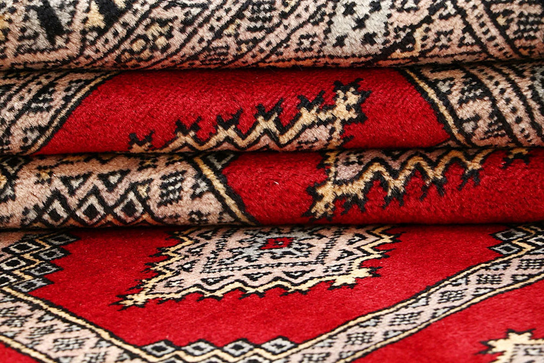 Red Pakistani Jaldar Rug 5' 2" x 8' 5" Hand-Knotted | No. QA52501