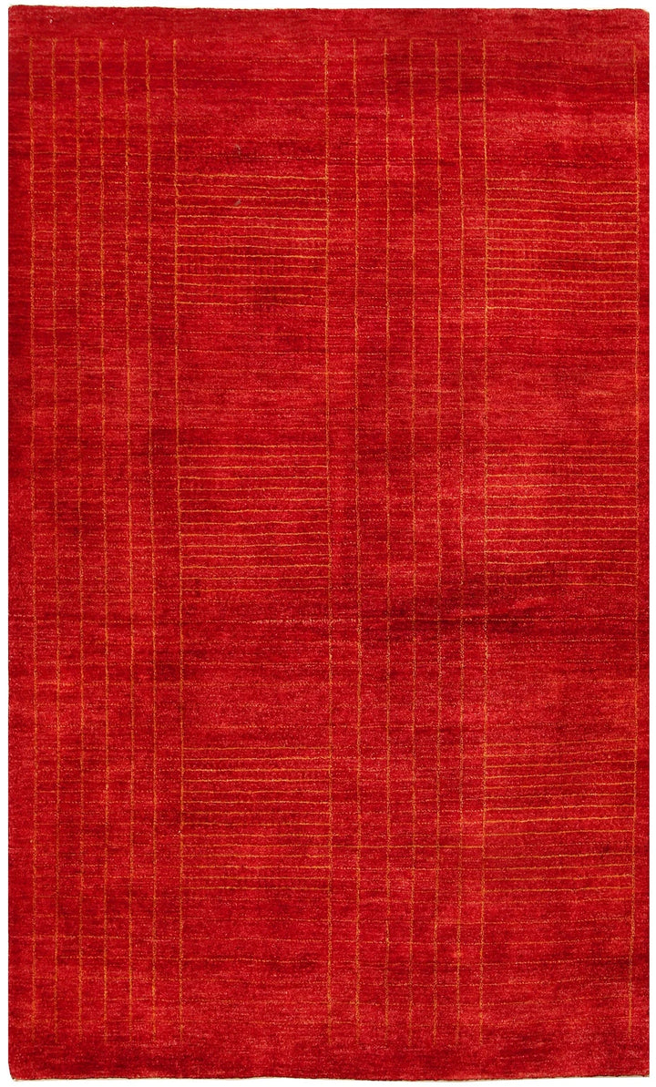 Red Pakistani Gabbeh Rug 4' 4" x 7' 2" Hand-Knotted | No. QA52735