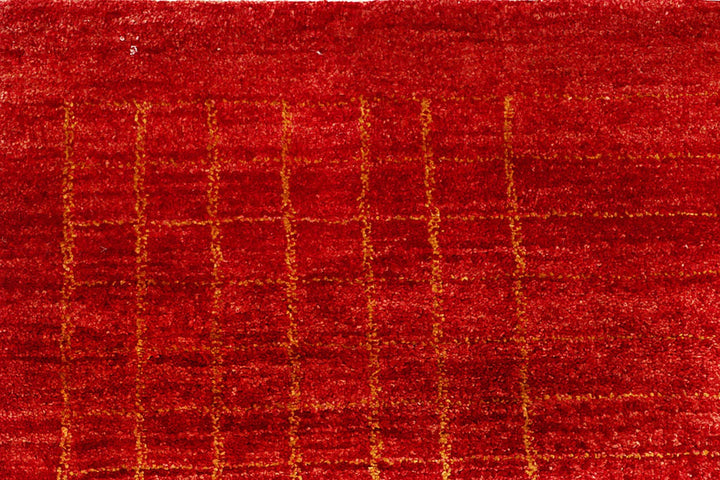 Red Pakistani Gabbeh Rug 4' 4" x 7' 2" Hand-Knotted | No. QA52735