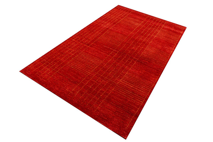 Red Pakistani Gabbeh Rug 4' 4" x 7' 2" Hand-Knotted | No. QA52735