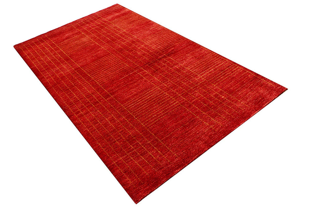 Red Pakistani Gabbeh Rug 4' 4" x 7' 2" Hand-Knotted | No. QA52735