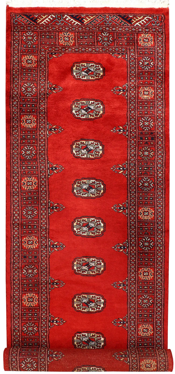 Firebrick Red Pakistani Bokhara Runner Rug 2' 7" x 9' 9" Hand-Knotted | No. QA52773