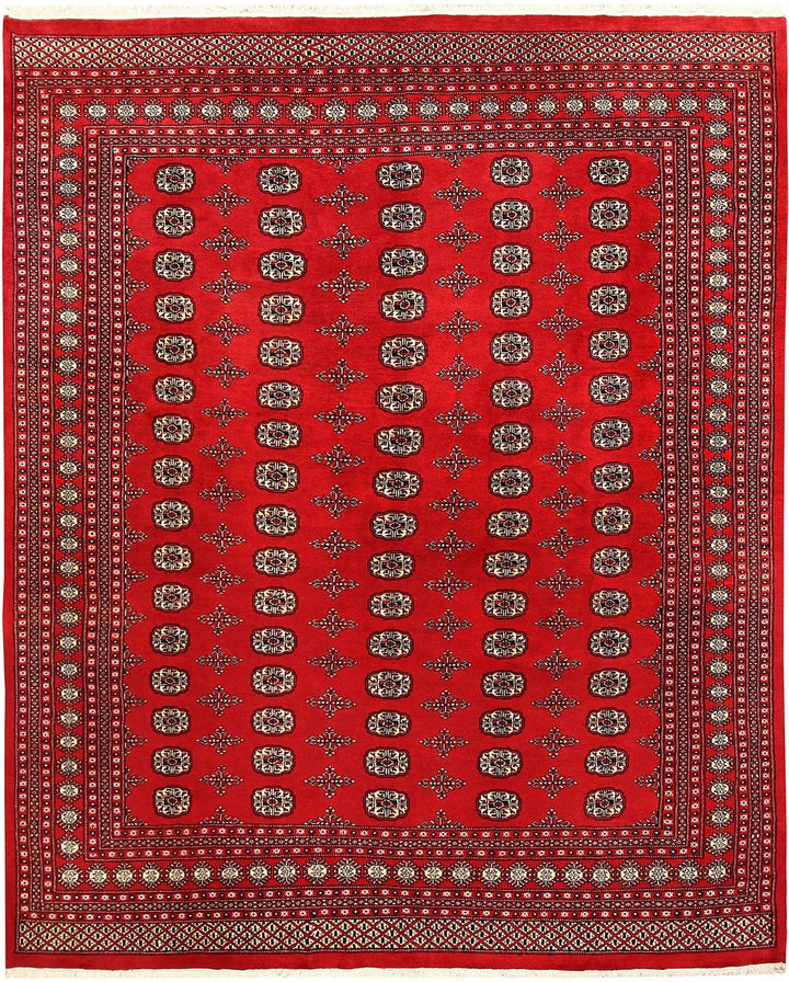 Red Pakistani Bokhara Rug 8' x 9'9" Hand-Knotted | No. QA52814