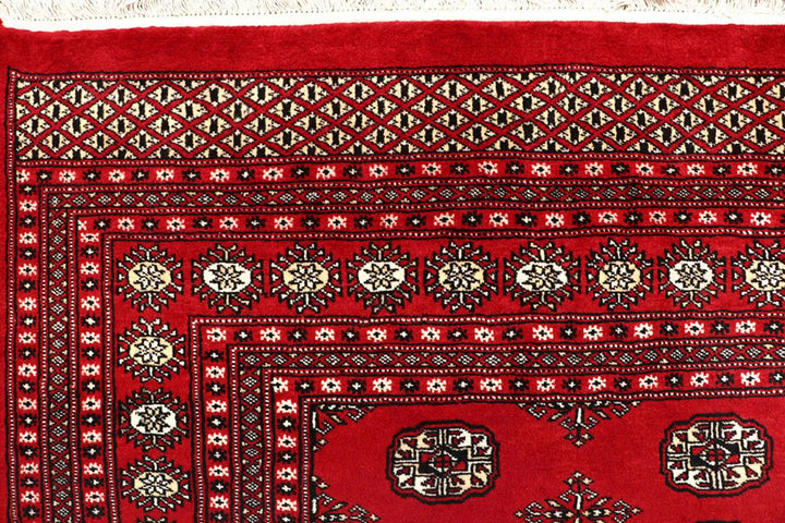 Red Pakistani Bokhara Rug 8' x 9'9" Hand-Knotted | No. QA52814