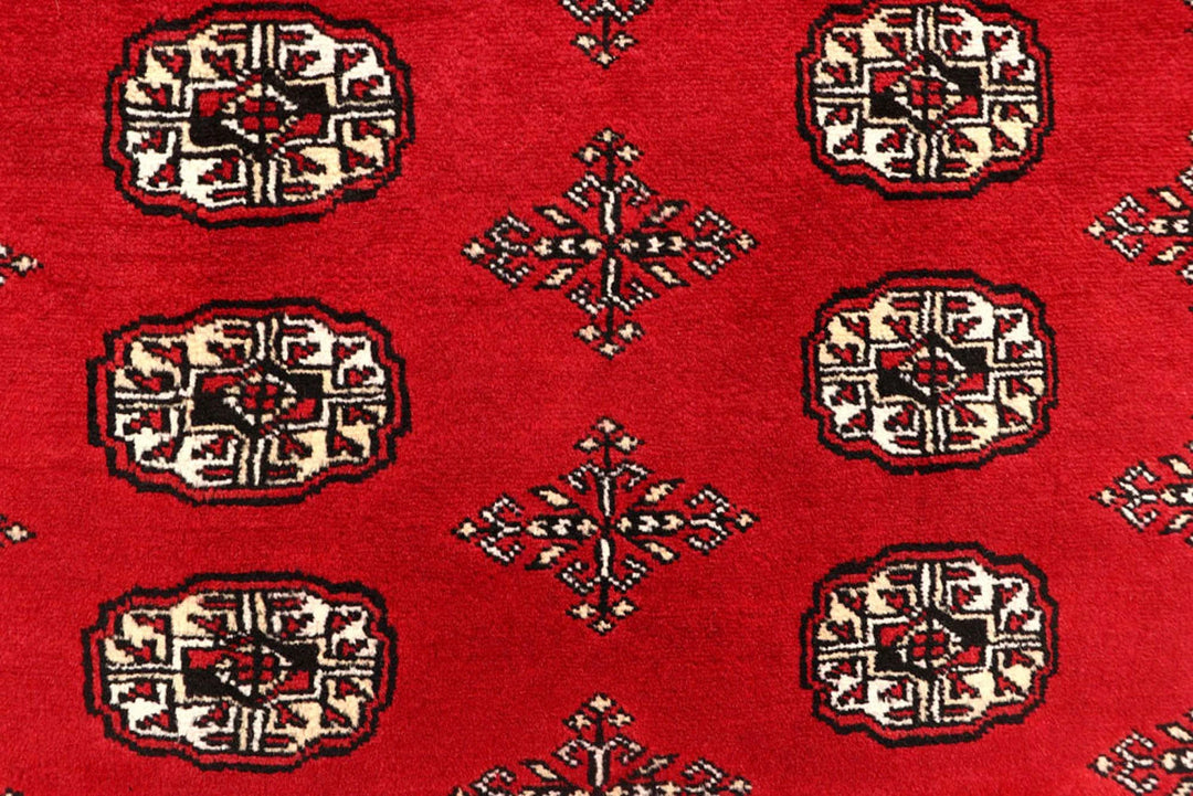 Red Pakistani Bokhara Rug 8' x 9'9" Hand-Knotted | No. QA52814
