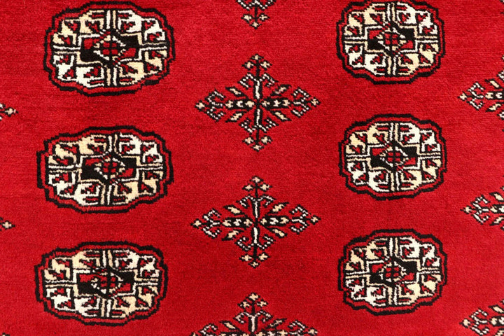 Red Pakistani Bokhara Rug 8' x 9'9" Hand-Knotted | No. QA52814