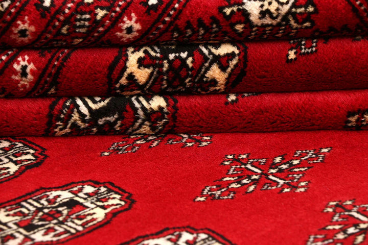 Red Pakistani Bokhara Rug 8' x 9'9" Hand-Knotted | No. QA52814