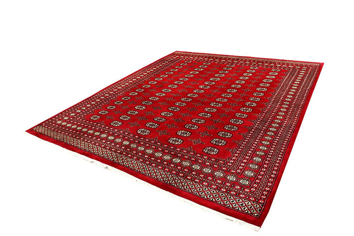 Red Pakistani Bokhara Rug 8' x 9'9" Hand-Knotted | No. QA52814