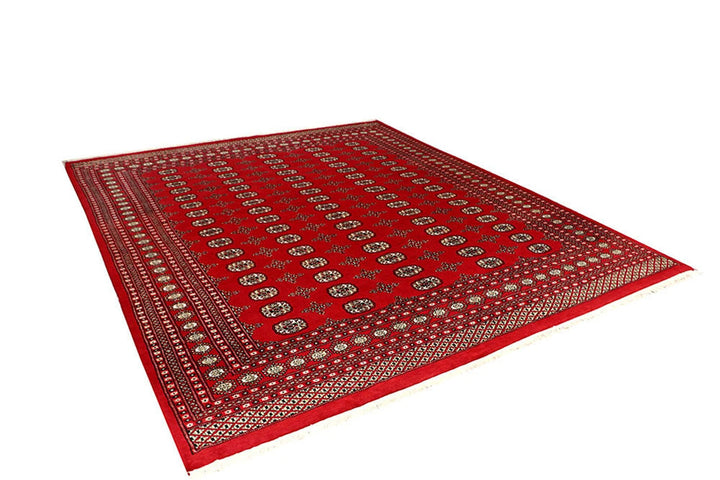 Red Pakistani Bokhara Rug 8' x 9'9" Hand-Knotted | No. QA52814